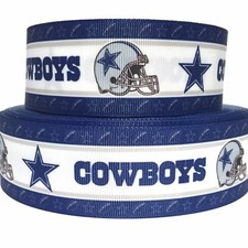 GROSGRAIN RIBBON 5/8", 1.5", 3" SPORTS TEAM TM6 Printed FOOTBALL Blue