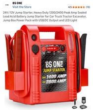 24V / 12V Jump Starter, Heavy Duty 1200/2400 Peak Amp Sealed Lead Acid Battery