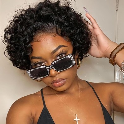 Curly Pixie Cut Short Human Hair Lace Front Bob Water Wave Human Hair Wig