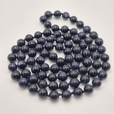 Blue Sandstone Gemstone Bead Infinity Necklace Long Claspless Strand Sparkles