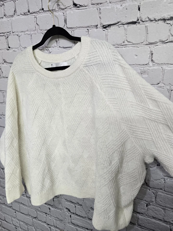 Tradlands Fisherman Sweater Womens 4X White Wool Blend Boxy Oversized Minimalist - Image 4 of 4