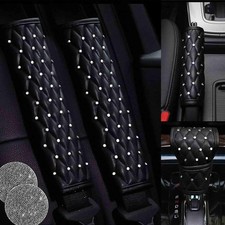 4PCS Black Leather Bling Car Seatbelt Strap Covers for Women Girls - Crystal ...