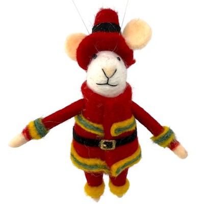 Fireman Mouse Ornament - Felted Wool Holiday Christmas Tree Decoration