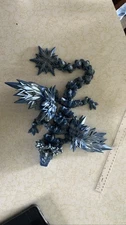3D Printed Articulated Crystal Winged Dragon Fidget Toy Blue Flexible Decor