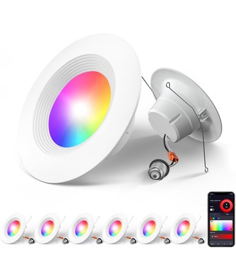 Amico 6 Pack 5/6 Inch Smart WiFi LED Recessed Can Lights, RGBCW Color Changin...