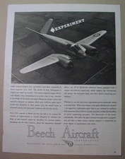 BEECHCRAFT airplanes - 7 ads, 1942-1947; WICHITA Kansas; Bonanza; KING of BORNEO