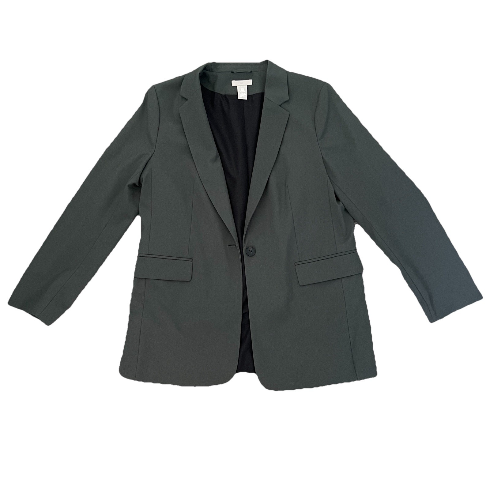 H&M Single Breast One Button Jacket Dark Green Women's Size Medium Slim Fit