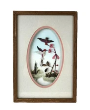 Vintage 3D Framed Chinese Bird Feather Art Hummingbirds 3D Shadowbox Wall Decor