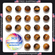 100 Pack Natural Tiger's Eye Beads 8mm for Jewelry Making