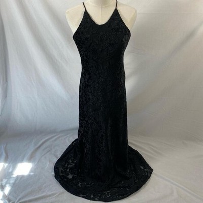 Hampton Nites Black Velvet Floral Maxi Dress Size 6 Whimsigoth Witchy Grunge