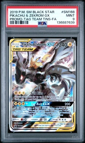 2019 POKEMON SM BLACK STAR PROMO #SM168 FULL ART/PIKACHU & ZEKROM GX PSA 9