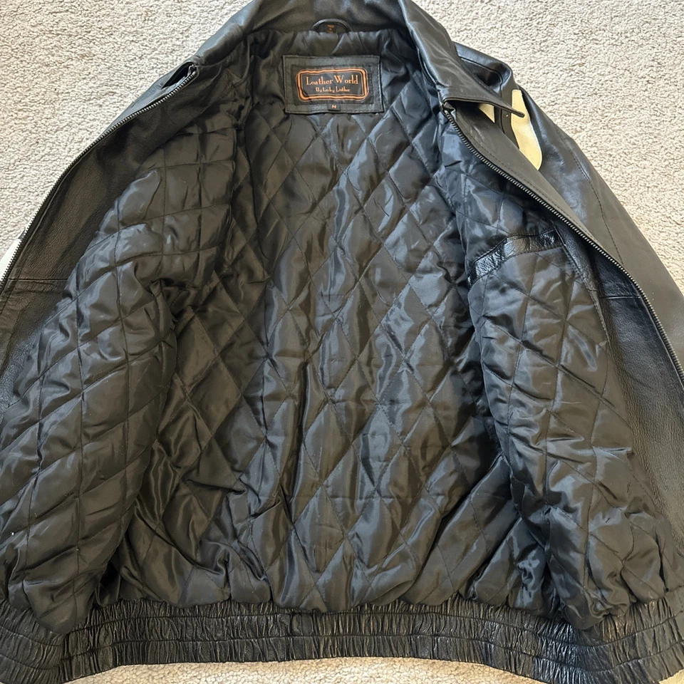 Chaqueta de cuero Lucky Leather Company EE. UU. mediana brazo abajo bandera en la espalda Foto 3 de 4