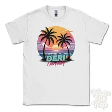 DERI CAERPHILLY T-SHIRT - Retro Miami Style Funny UK Summer Parody