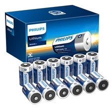 PHILIPS CR123A 3V Lithium Batteries 1600mAh for Smart Smoke Detector 12 Pack