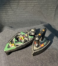 VNTG Miniature Cast Iron Enameled, Hand Painted Toy Iron, Flat Iton and Trivet