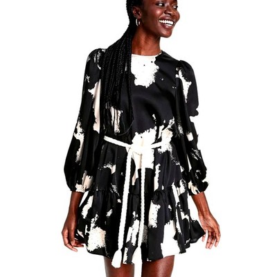 Alexis Ruffle Mini Dress Long Sleeves Rope Belt Tiered Dress Size S New w/ Tag