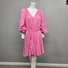 Velvet Graham & Spencer Mini Dress Small Pink Peasant Eyelet Lace Balloon Sleeve