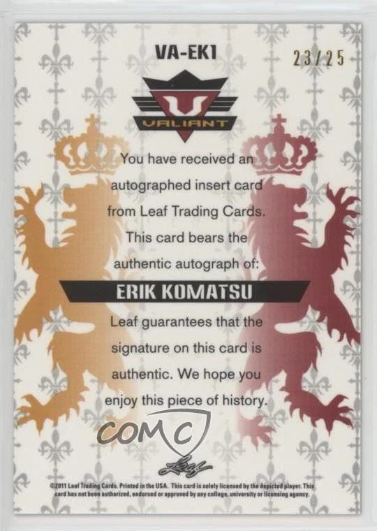 2011 Leaf Valiant Purple /25 Erik Komatsu #VA-EK1 Auto - Image 2 of 2