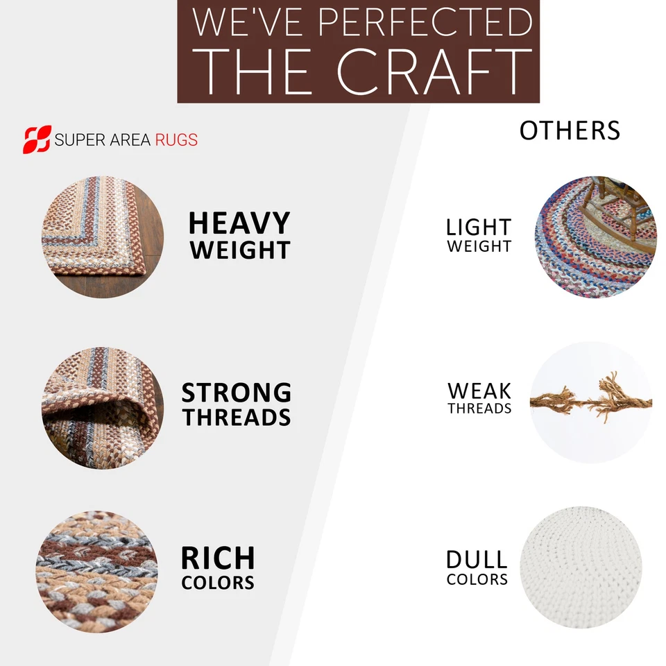 Brown Braided Country Kitchen Area Rug Farmhouse Braided Rug for Home Decor - Image 3 of 4