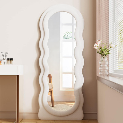 Stylish 63'' Wavy White Full Length Floor Mirror - Elegant Standing Design