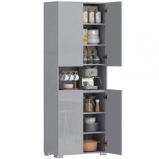 HOMCOM 180cm Tall Kitchen Cupboard, Pantry Storage Cabinet, High Gloss Grey