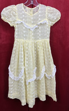 Vintage 1930s yellow cotton eyelet embroidery party 30s Dress Girl