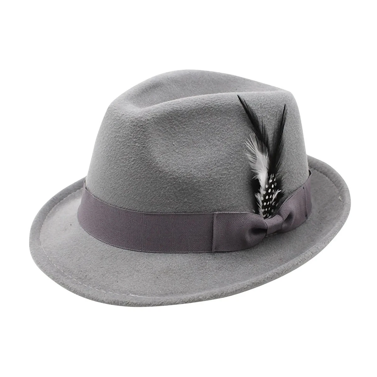 Clásico Sombreros Fedora para Hombres Mujeres Ala Corta Fieltro Pluma Sombrero Panamá Vestido Sombrero