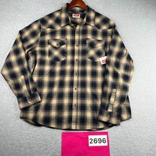 Wrangler Navy Beige Plaid Casual Shirt Button Up Long Sleeve Mens XL