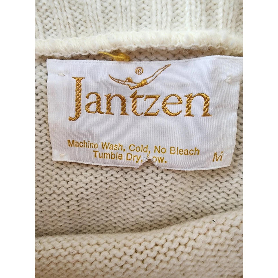 Suéter Vintage Janzten Fair Isle Cuello Alto Talla M Crema Tostado Invierno Foto 4 de 4