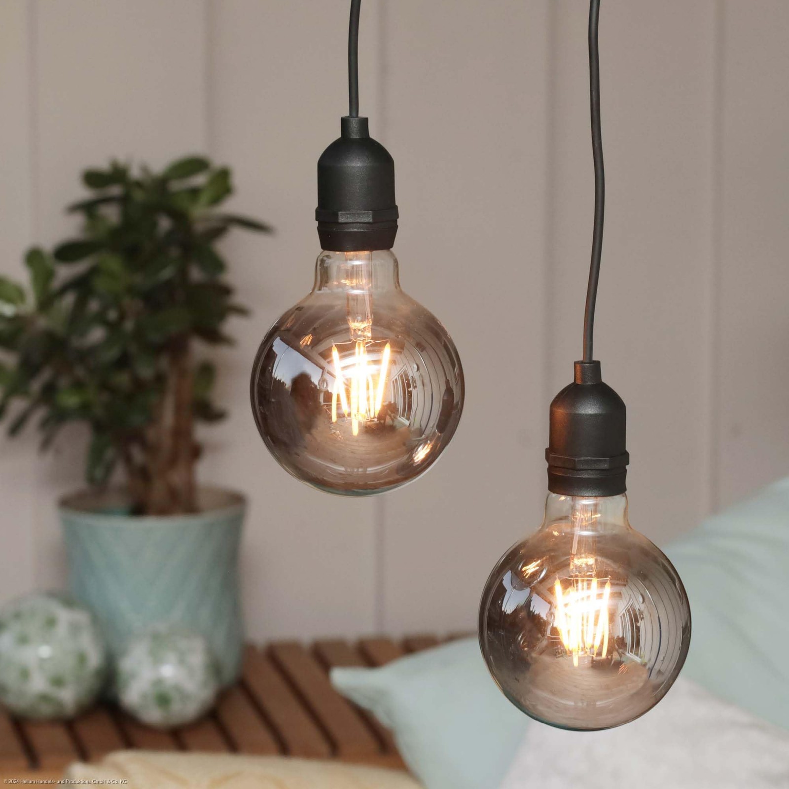 Duo de suspensions extérieures vintage premium en verre soufflé gris fumé