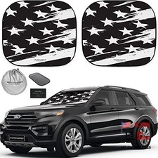 2-Piece Windshield Sun Shade - B W USA Flag STANDARD MEDIUM B W USA ART FLAG