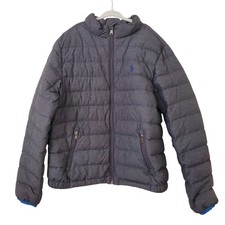 Polo Ralph Lauren Kids Puffer Jacket Gray Blue Logo Full Zip Size M 10-12