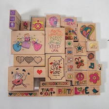 Wooden Rubber Stamp Lot Of 35