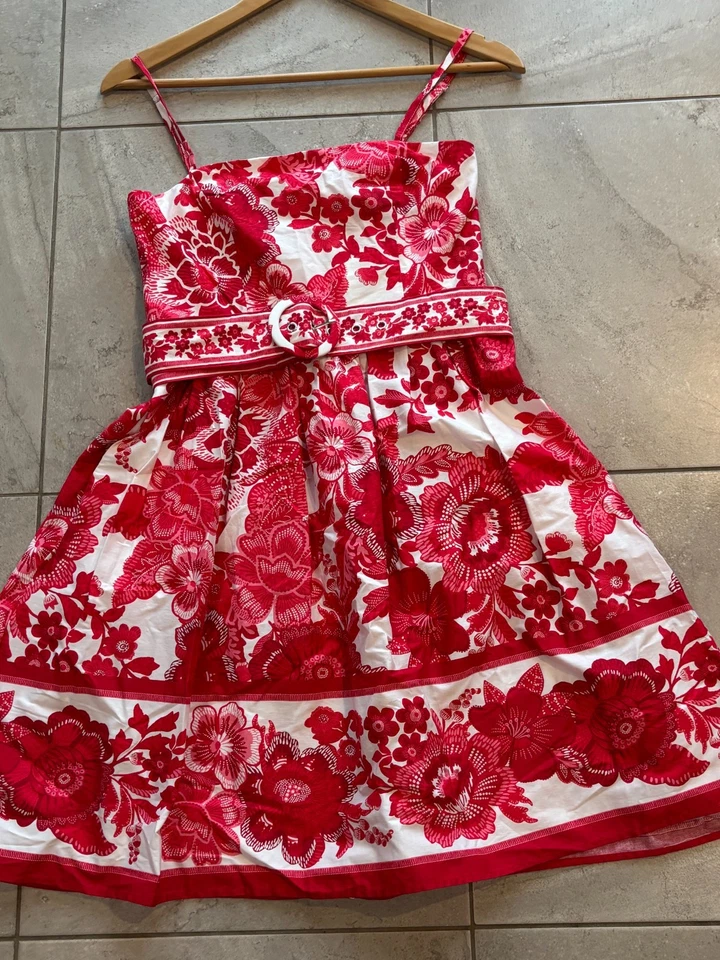 NEW w/ Defects JOIE Red White Floral Fit & Flare Spaghetti Strap Mini Dress 2 - Image 2 of 4