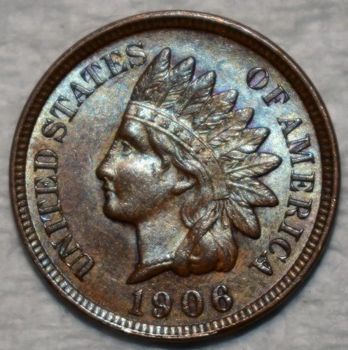 Uncirculated 1906 Indian Head Cent, Fully Lustrous & Attractively Toned.