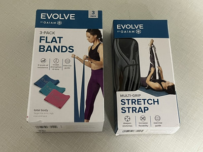 Evolve By Gaiam 3 Pack Flat Bands 3 Levels + Evolve Stretch Strap Brand New