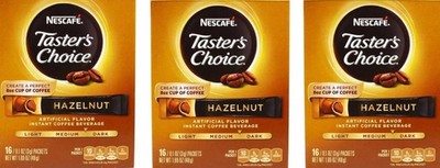 Nescafe, Taster's Choice, Instant Coffee, Hazelnut, 3 Boxes, 16 Packets each