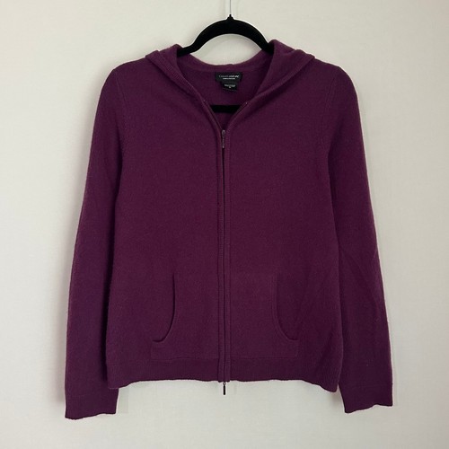 Lord & Taylor Cashmere Full Zip Hoodie Pockets Purple Sweater Size M