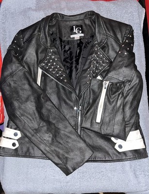 Lena Gabrielle Moto Jacket Black and White with Metal Studs Size 12 NWT
