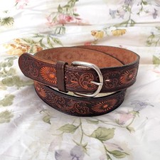 Vintage Embossed Leather Belt Western Style