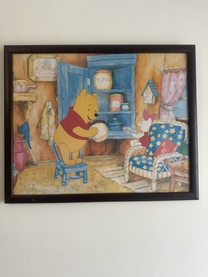 Großer Winnie Puuh & Ferkel Kunstdruck gerahmt & glasiert Wandbehang Kinderzimmer