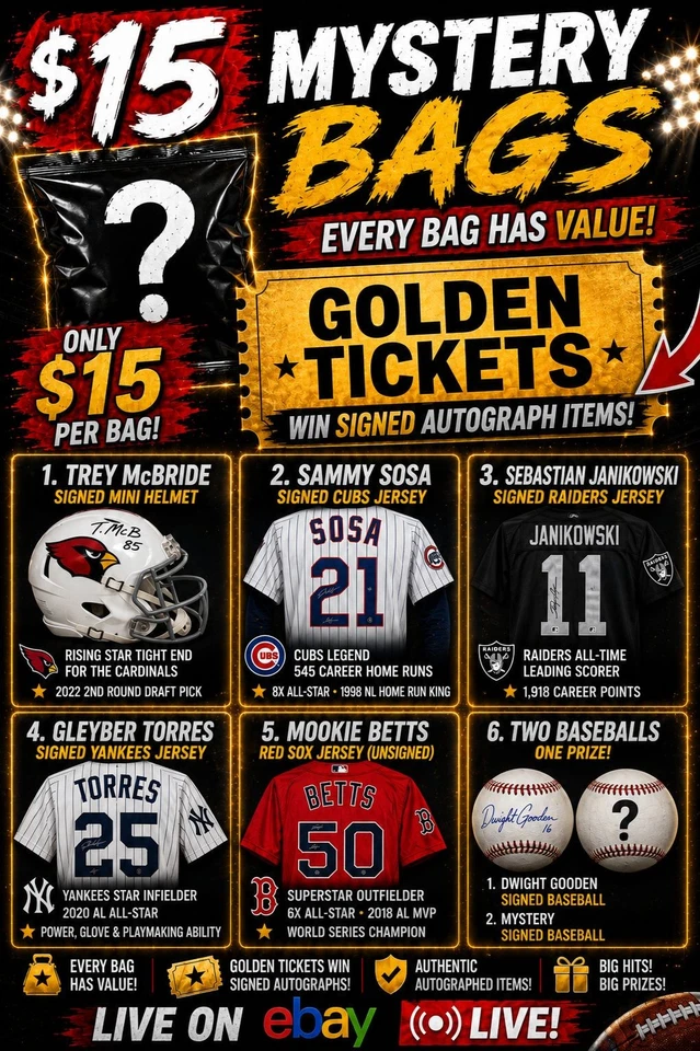 💥🎫Can't Miss $10 Mystery Bags!! Signed Memorabilia Prizes!!🎫💥