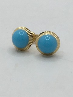 Vintage 9ct Gold Turquoise Cabochon Stud Earrings 9mm Round 1g J19 P890