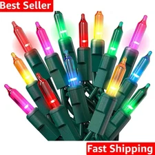 Christmas String Lights with Green Wire - 100 Count, 20 Ft Multicolored Chris...