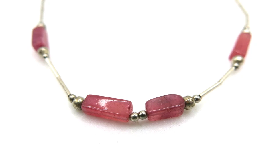 VTG Natural Ruby Beaded Anklet – 925 Sterling Silver, Handmade Gemstones, 9.5 - Image 2 of 4