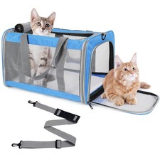 TIYOLAT Pet Carrier for Large Cats of 16 Lbs, Collapsible One Size, Blue