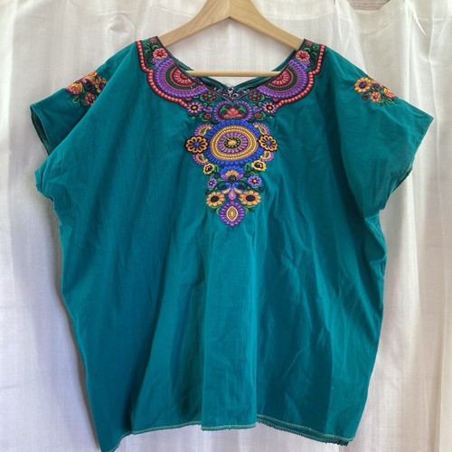 Mexican Embroidered Handmade Boho Tunic Top Floral Festival Blouse M/L - 第 1/8 張圖片