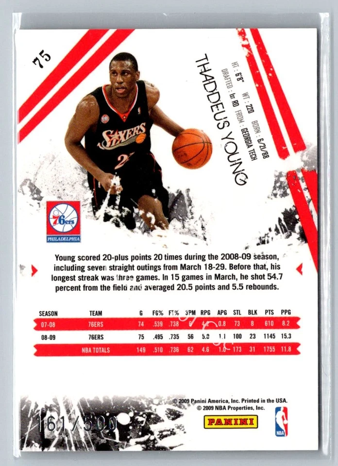 2009-10 Panini Rookies & Stars #75 Thaddeus Young Gold #/500 - Image 2 of 2