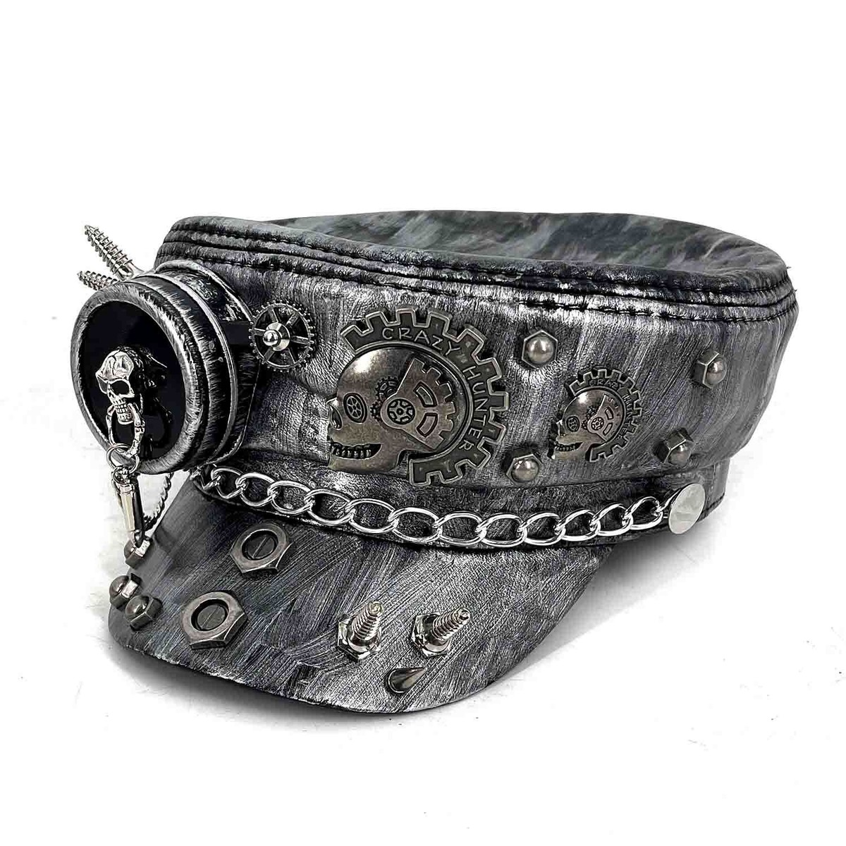 Men German Style Military Captain Hat Leather Single Goggles