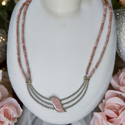 NEW Jay King DTR 925 Sterling Australian Pink Opal Wave Beaded 2-Strand Necklace